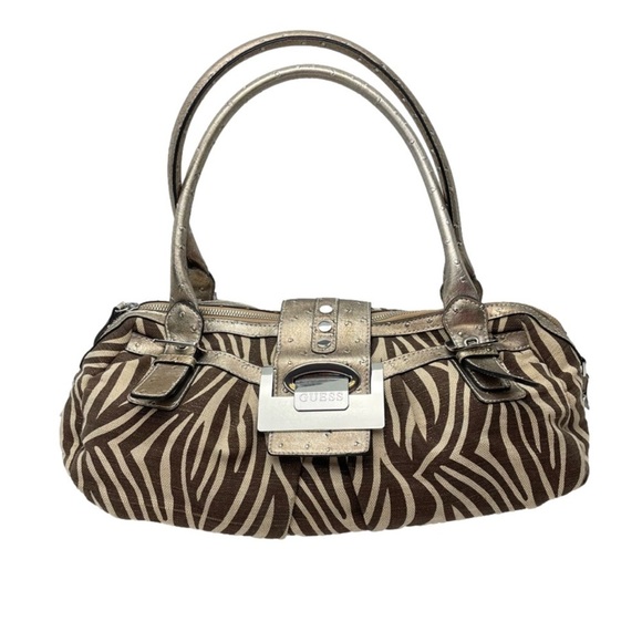 Guess Handbags - Guess Large Hobo Bag Serengeti Animal Print Brown Tan  Bronze Silver